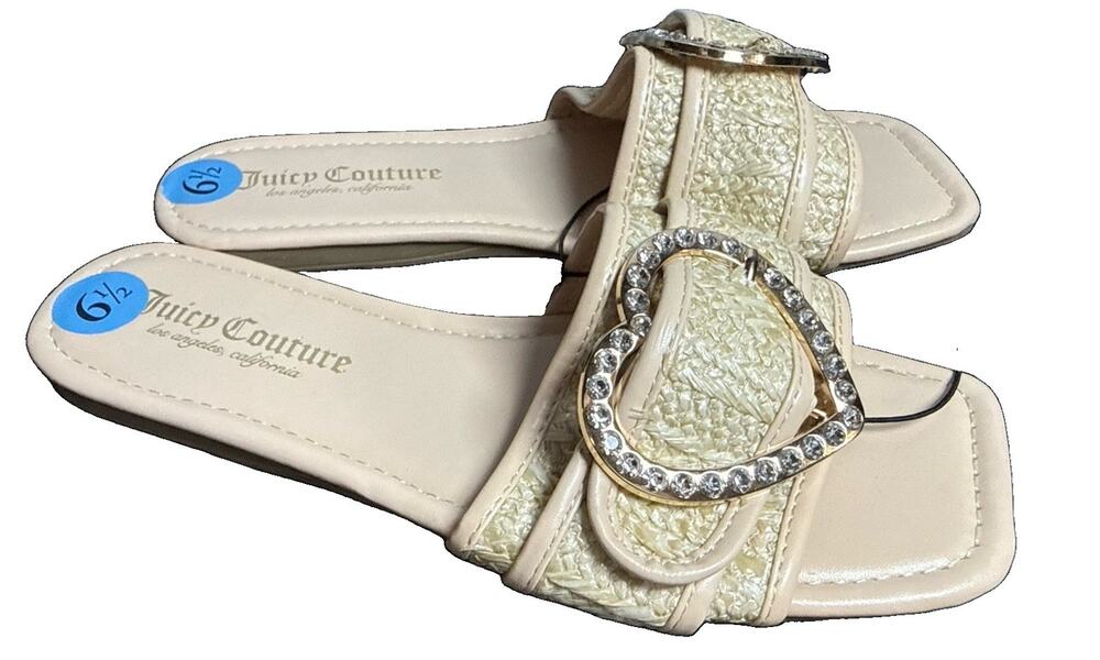 Juicy Couture Zapphire Rhinestone Heart Buckle Slide Sandals Women’s Size 6.5